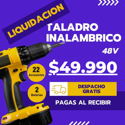 Taladro Inalámbrico de Alta Potencia MAX 48vatios + 2 BATERIAS Y ACCESORIOS